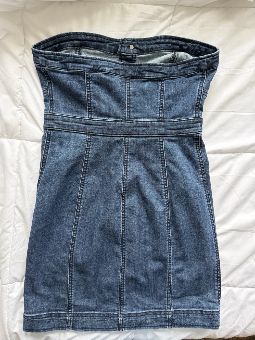 American Eagle Outfitters Strapless Button-Front Denim Mini Dress - Dark Blue - Picture 4 of 4